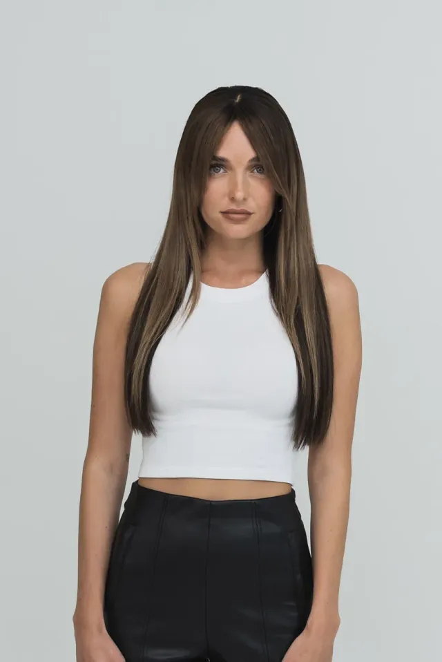 Extraliebe Atelier Jazz Mokka Bronde Balayage Perücke Pony