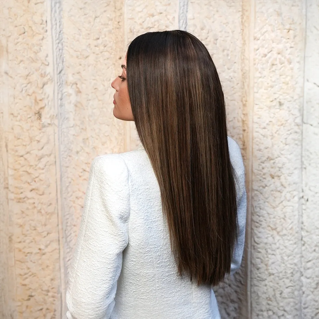 Extraliebe Couture Choclove Dunkelbraun Sand Balayage Perücke 3-farbig